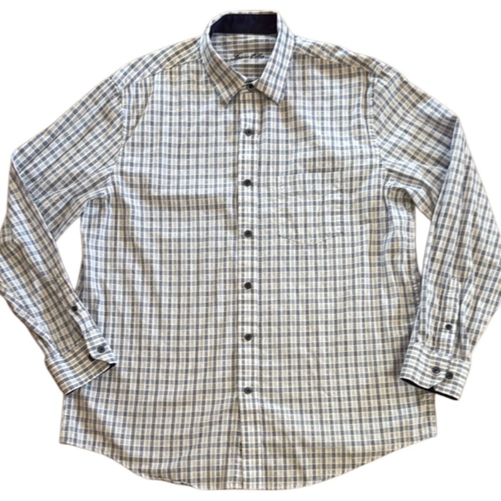 TASSO ELBA MENS BUTTON DOWN SHIRT LONG SLEEVE CLASSIC FIT PLAID SZ LARGE 16-16.5